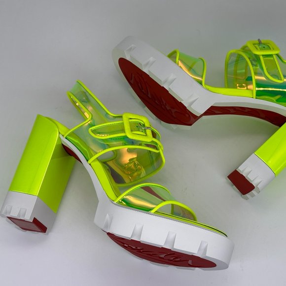 Christian Louboutin LOUBI DUNISS LUG 100 PVC Patent Platform Heels Sandals - Picture 11 of 16